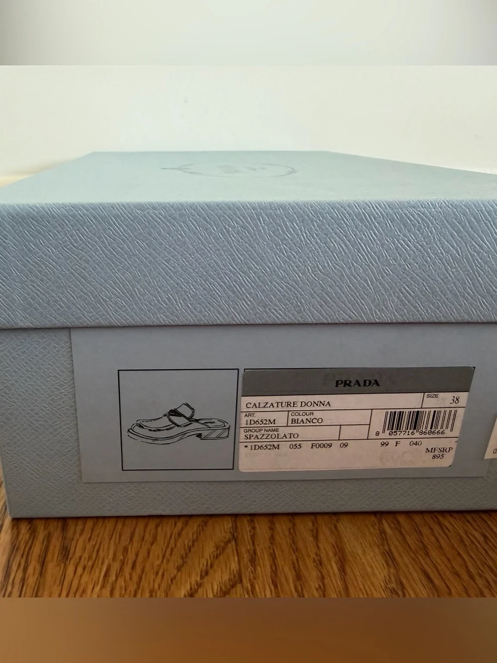 Prada White Triangle Logo Slip-On Loafers, size 38 - Picture 4 of 8